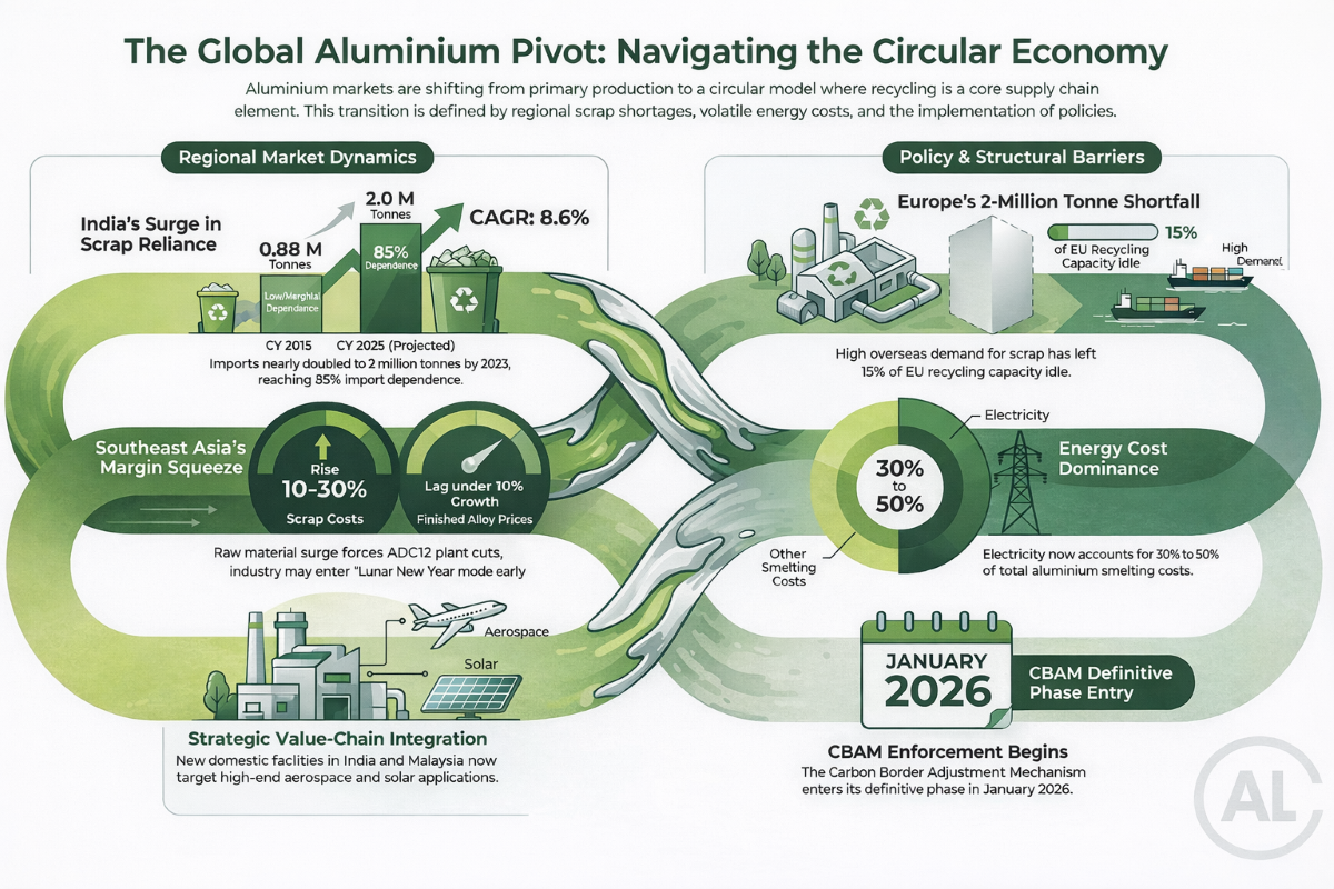 Alluminio: India spinge il riciclo, l’Europa affronta la scarsità e l’Asia sudorientale subisce costi crescenti