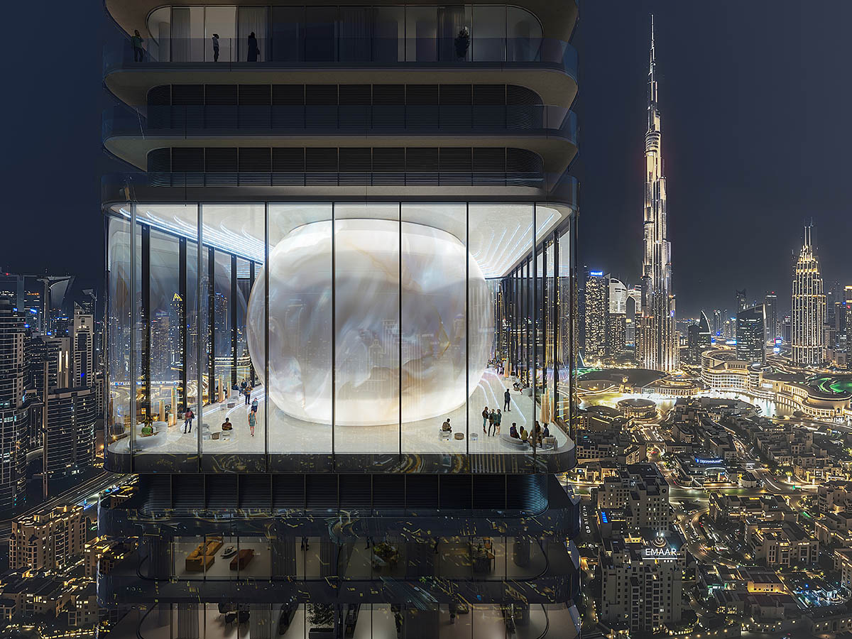 MVRDV aggiunge una perla luminosa al sky lounge di Inaura, la nuova torre di lusso a Dubai