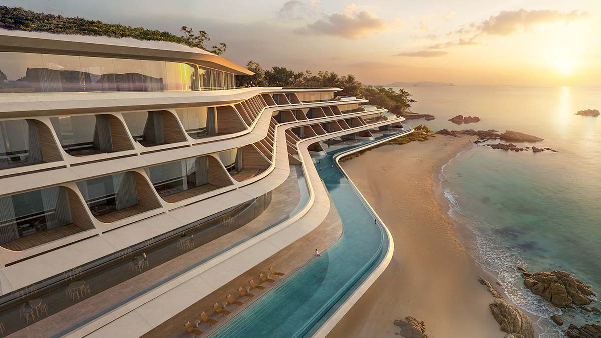 Zaha Hadid Architects svela l'Hotel Vertice di Okinawa: architettura sostenibile in armonia con la natura