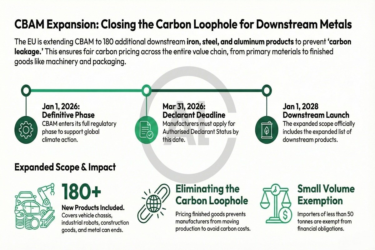 UE amplia il CBAM a 180 prodotti a valle di ferro, acciaio e alluminio entro il 2028